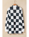 Black Checkered Waffle Knit Thumbhole Open Front Cardigan - S