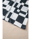 Black Checkered Waffle Knit Thumbhole Open Front Cardigan - S