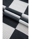 Black Checkered Waffle Knit Thumbhole Open Front Cardigan - S