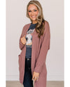 Mineral Red Solid Color Waffle Knit Cardigan with Pocket - S