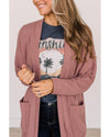 Mineral Red Solid Color Waffle Knit Cardigan with Pocket - S
