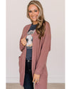 Mineral Red Solid Color Waffle Knit Cardigan with Pocket - S