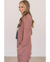 Mineral Red Solid Color Waffle Knit Cardigan with Pocket - S