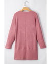 Mineral Red Solid Color Waffle Knit Cardigan with Pocket - S