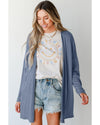 Ashleigh Blue Solid Color Rib Knit Open Front Tunic Cardigan - S