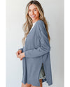 Ashleigh Blue Solid Color Rib Knit Open Front Tunic Cardigan - S