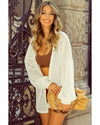 Beige Textured Lantern Sleeve Open Kimono - L