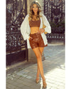 Beige Textured Lantern Sleeve Open Kimono - L