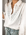 Azura Exchange Lace Hollow-out Splicing Crinkled Shirt - XL