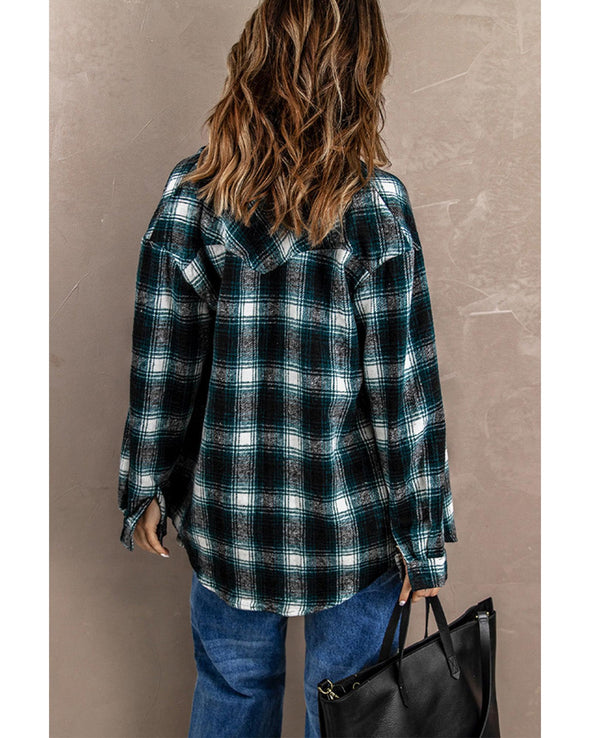 Azura Exchange Plaid Buttons Pocketed Shacket - S