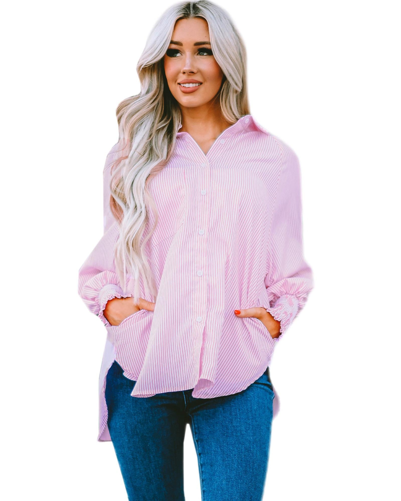 Azura Exchange Striped Boyfriend Shirt with Pocket - S