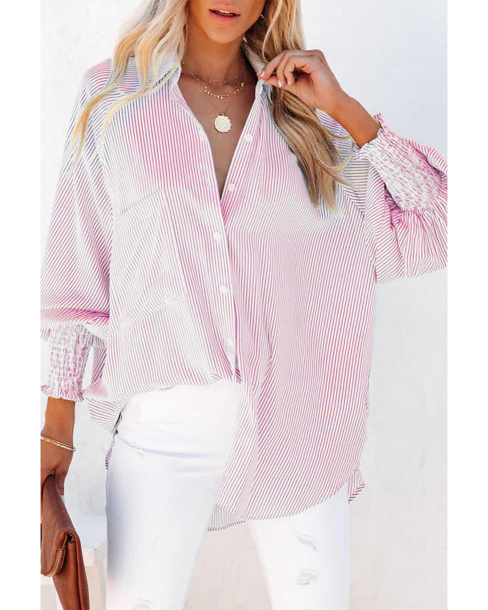 Azura Exchange Striped Boyfriend Shirt with Pocket - S