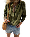 Jungle Green Crinkle Textured Button Up Long Sleeve Shirt - XL