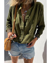 Jungle Green Crinkle Textured Button Up Long Sleeve Shirt - XL