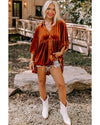 Azura Exchange Chestnut 3/4 Sleeve Tunic Babydoll Velvet Shirt - XL