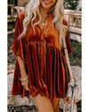 Azura Exchange Chestnut 3/4 Sleeve Tunic Babydoll Velvet Shirt - XL