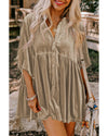 Azura Exchange Pale Khaki 3/4 Sleeve Tunic Babydoll Velvet Shirt - L