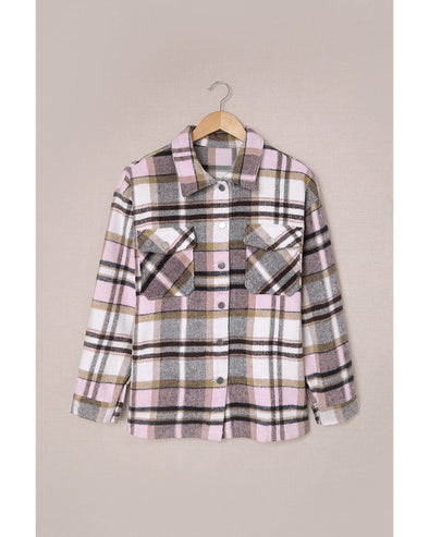 Azura Exchange Pink Geometric Plaid Print Pocketed Shacket - XL