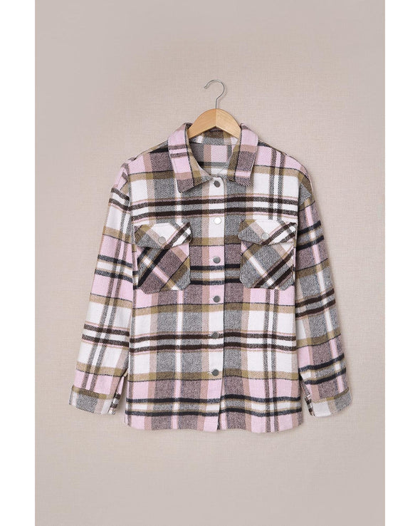 Azura Exchange Pink Geometric Plaid Print Pocketed Shacket - XL