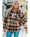 Orange Geometric Plaid Print Pocketed Shacket - L
