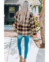 Orange Geometric Plaid Print Pocketed Shacket - L