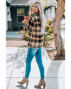 Orange Geometric Plaid Print Pocketed Shacket - L