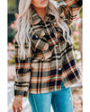 Orange Geometric Plaid Print Pocketed Shacket - L