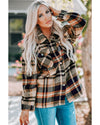 Orange Geometric Plaid Print Pocketed Shacket - L