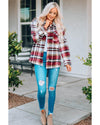 Azura Exchange Red Geometric Plaid Print Pocketed Shacket - L