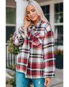 Azura Exchange Red Geometric Plaid Print Pocketed Shacket - XL