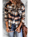 Geometric Plaid Print Pocketed Shacket - XL