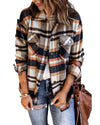 Geometric Plaid Print Pocketed Shacket - XL