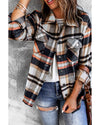 Geometric Plaid Print Pocketed Shacket - XL