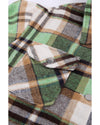Green Geometric Plaid Print Pocketed Shacket - XL