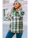 Green Geometric Plaid Print Pocketed Shacket - XL