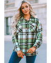 Green Geometric Plaid Print Pocketed Shacket - XL