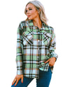 Green Geometric Plaid Print Pocketed Shacket - XL