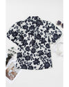 Black Floral Bubble Sleeve Casual Shirt - L