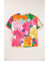 Multicolour Floral Print Folded Short Sleeve Shirt - L