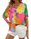 Multicolour Floral Print Folded Short Sleeve Shirt - XL