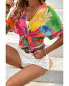 Multicolour Floral Print Folded Short Sleeve Shirt - XL