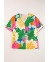 Multicolour Floral Print Folded Short Sleeve Shirt - XL