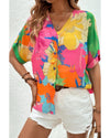 Multicolour Floral Print Folded Short Sleeve Shirt - XL