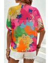 Multicolour Floral Print Folded Short Sleeve Shirt - XL