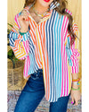 Orange Stripe Multicolor Drop Shoulder Loose Shirt - M