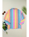 Orange Stripe Multicolor Drop Shoulder Loose Shirt - M