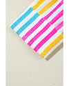 Orange Stripe Multicolor Drop Shoulder Loose Shirt - M