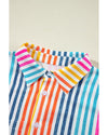 Orange Stripe Multicolor Drop Shoulder Loose Shirt - M