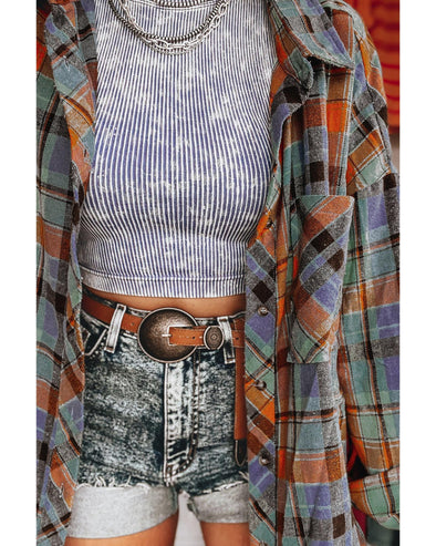 Orange Plaid Print Loose Vintage Shirt - XL