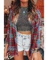 Red Plaid Print Loose Vintage Shirt - S